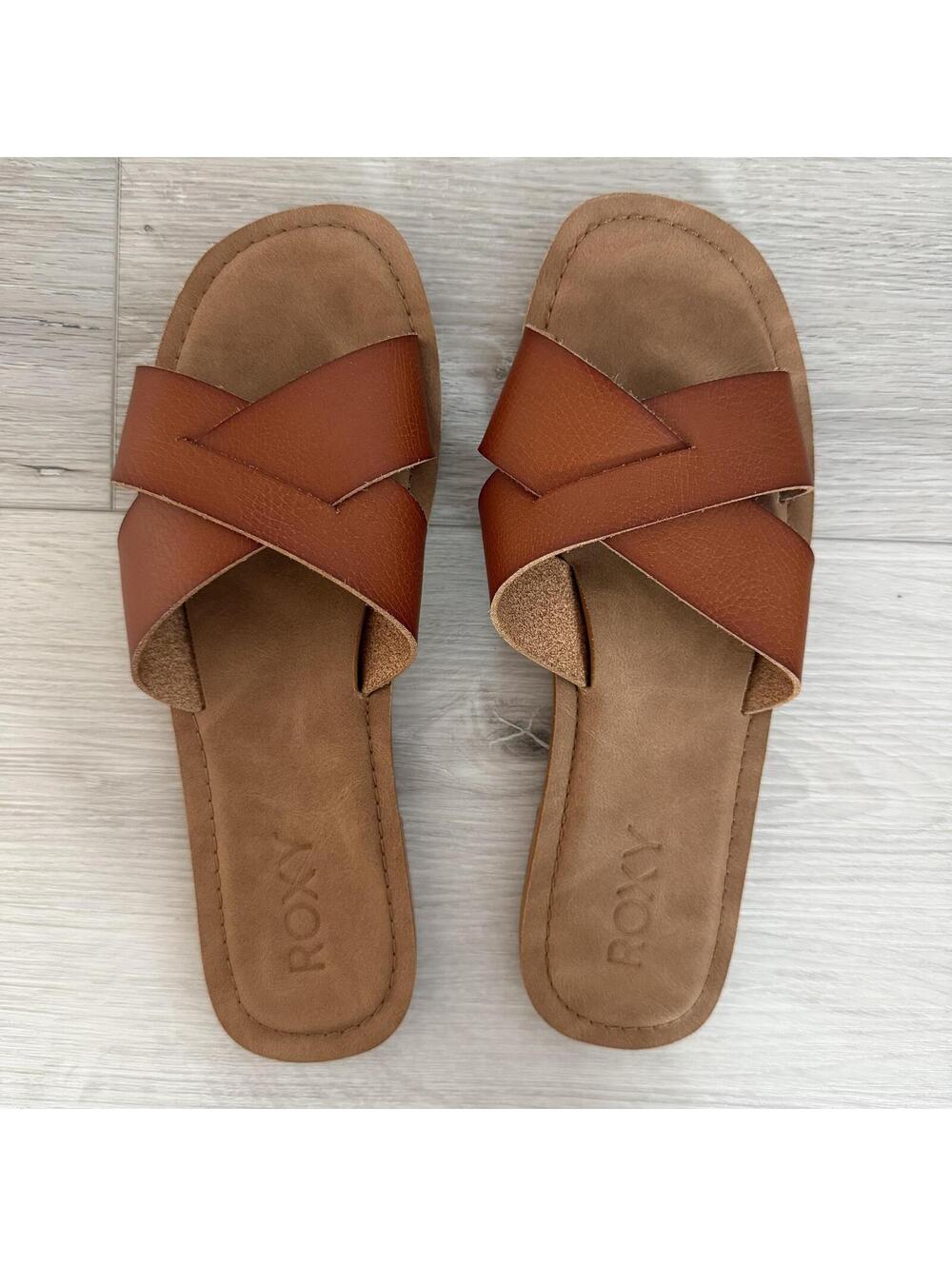 Roxy Andreya Slide Sandals Brown Tan Sz 8 Beach Summer Boho